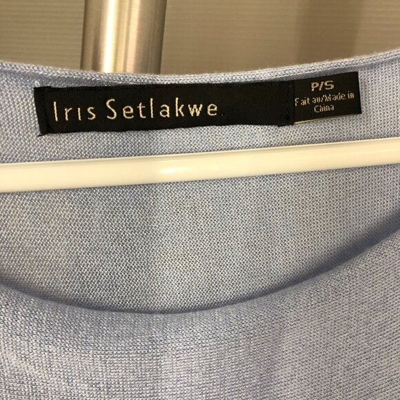 IRIS SETLAWKE Viscose Cashmere Blue Asymmetrical Knit Short Sleeve Top‎ Sz S - Picture 8 of 10